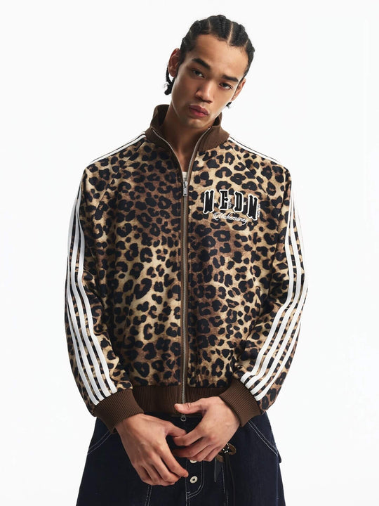 MEDM Leopard Print Stripe Sleeve Track Jacket | Face 3 Face