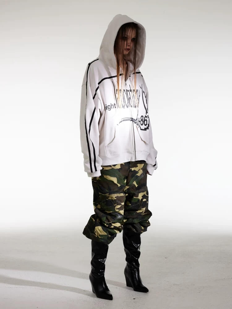 Night Lab Mosaic Print Ribbon Line Zip Up Hoodie | Face 3 Face