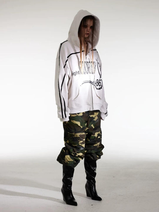 Night Lab Mosaic Print Ribbon Line Zip Up Hoodie | Face 3 Face