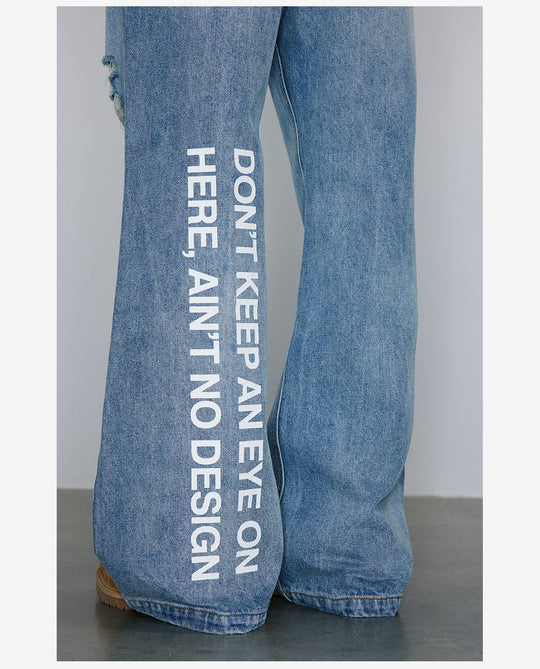 NOVACAM Washed Distressed Print Flared Jeans | Face 3 Face