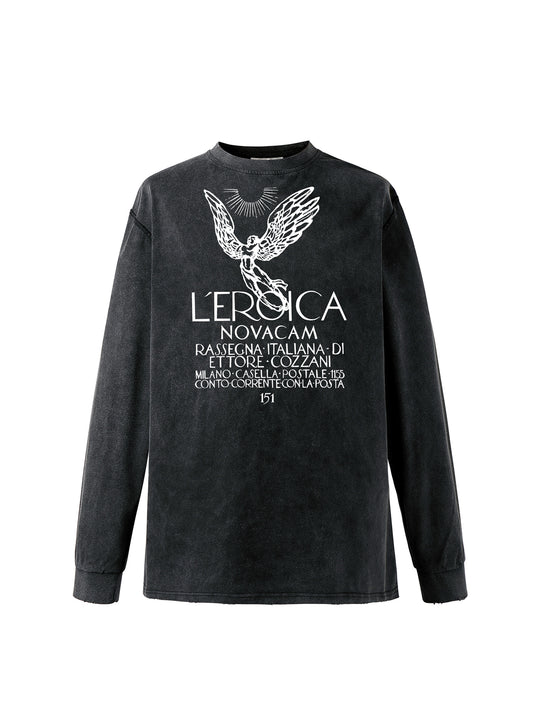 NOVACAM Angel Print Vintage Washed Backstitch Long Sleeve Tee | Face 3 Face