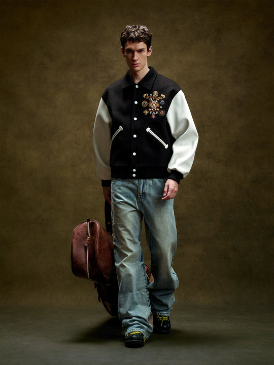 YADcrew Colorful Gemstone Cross Varsity Jacket | Face 3 Face