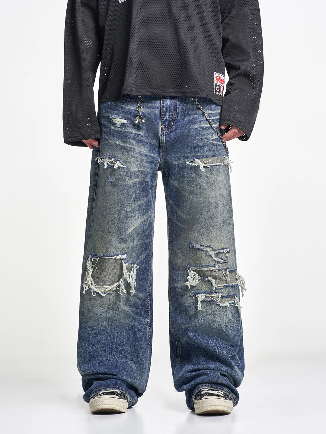F3F Select Destroyed Washed Hole Baggy Jeans | Face 3 Face