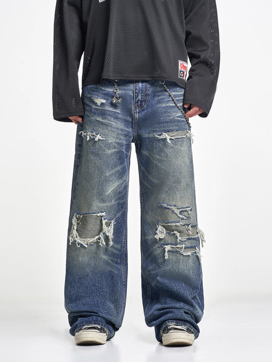 F3F Select Destroyed Washed Hole Baggy Jeans | Face 3 Face