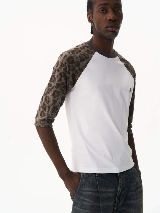 EXITMODE BY BLIND NO PLAN Leopard Distressed Raglan Sleeve Short Sleeve Tee | Face 3 Face
