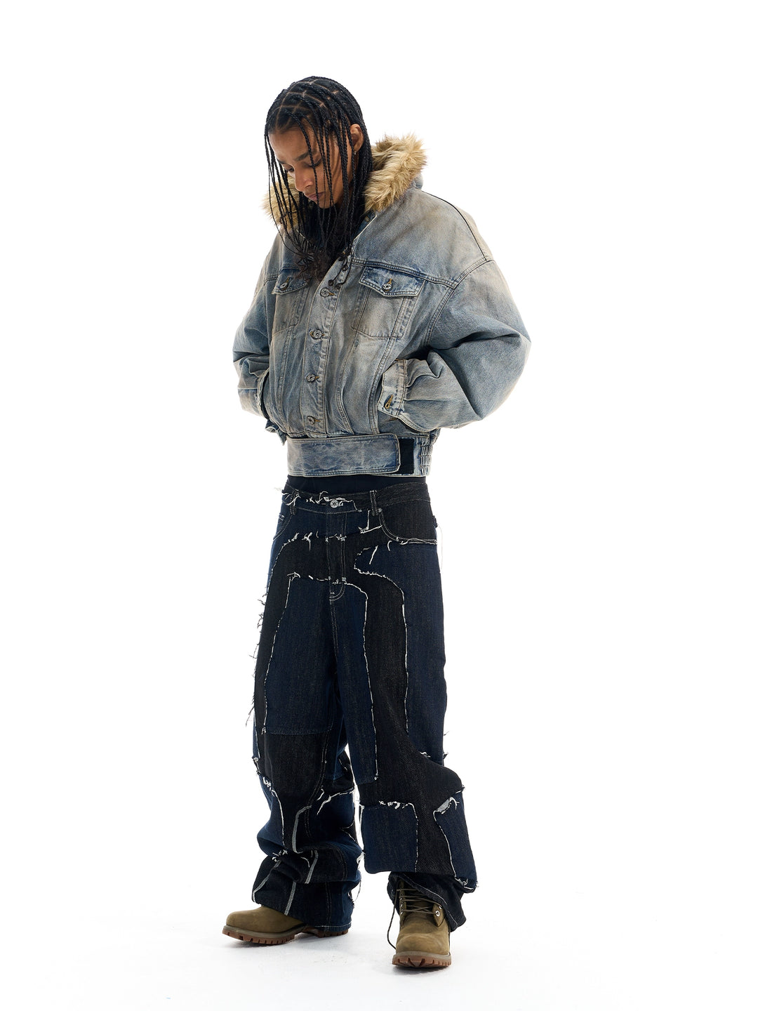 BLIND NO PLAN Frayed Edge Patchwork Remake Denim Jeans | Face 3 Face