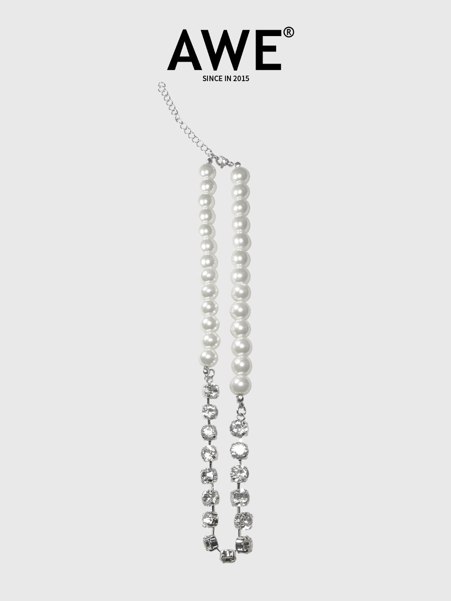 AWE Pearl Rhinestone Chain Necklace | Face 3 Face