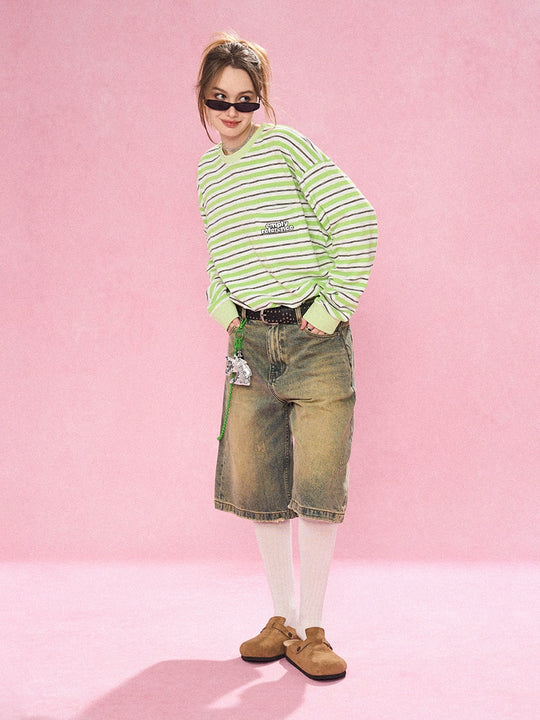 EMPTY REFERENCE Stripe Stereoscopic Color Clash Logo Long Sleeve Tee