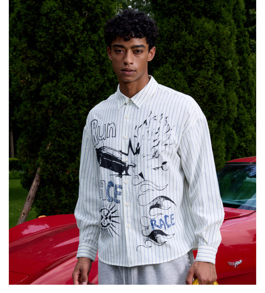 S45 Hand Painted Sports Car Stripe Long Sleeve Shirt | Face 3 Face
