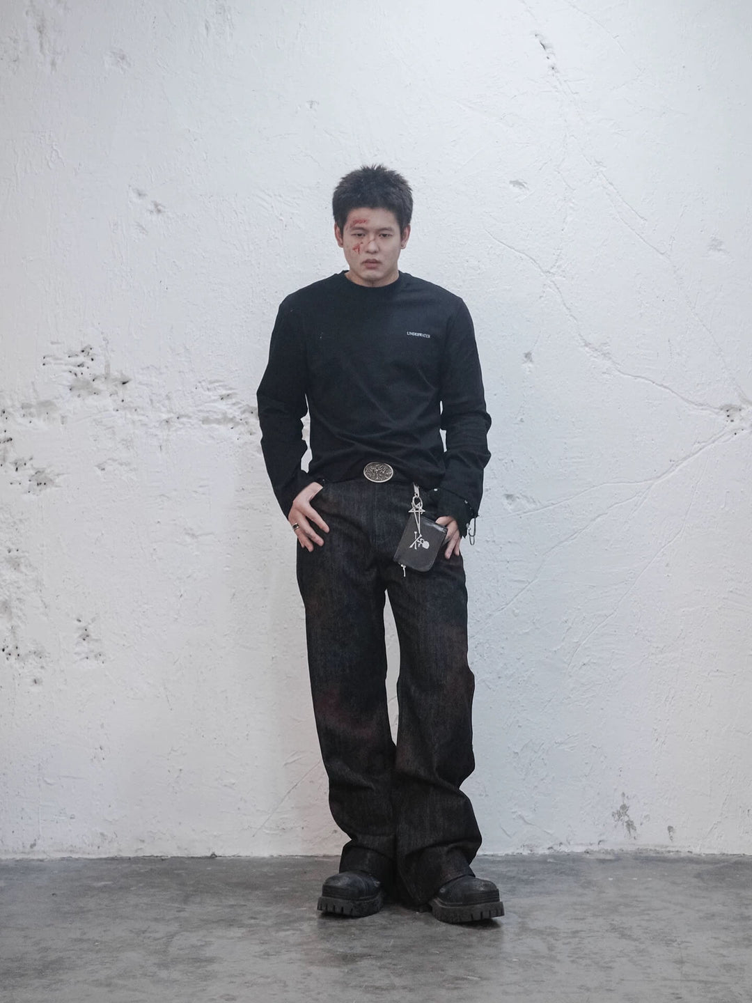 UNDERWATER Black Demon Print Distressed Long Sleeve Tee | Face 3 Face