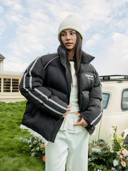 Harsh and Cruel Lace Patchwork Sport Down Jacket | Face 3 Face