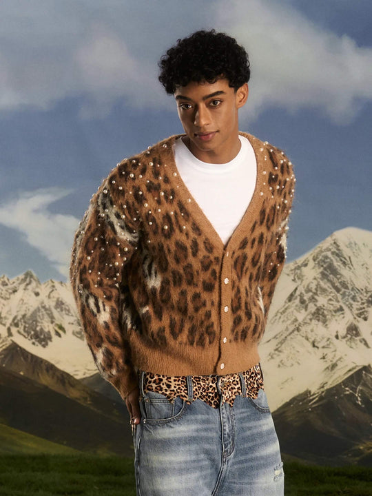 S45 Pearl Studded Leopard Knit Cardigan | Face 3 Face