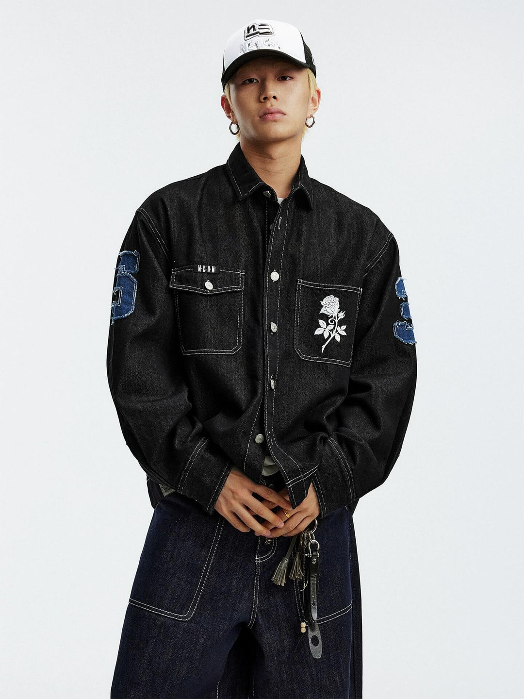 MEDM Embroidered Logo Patch Denim Jacket | Face 3 Face