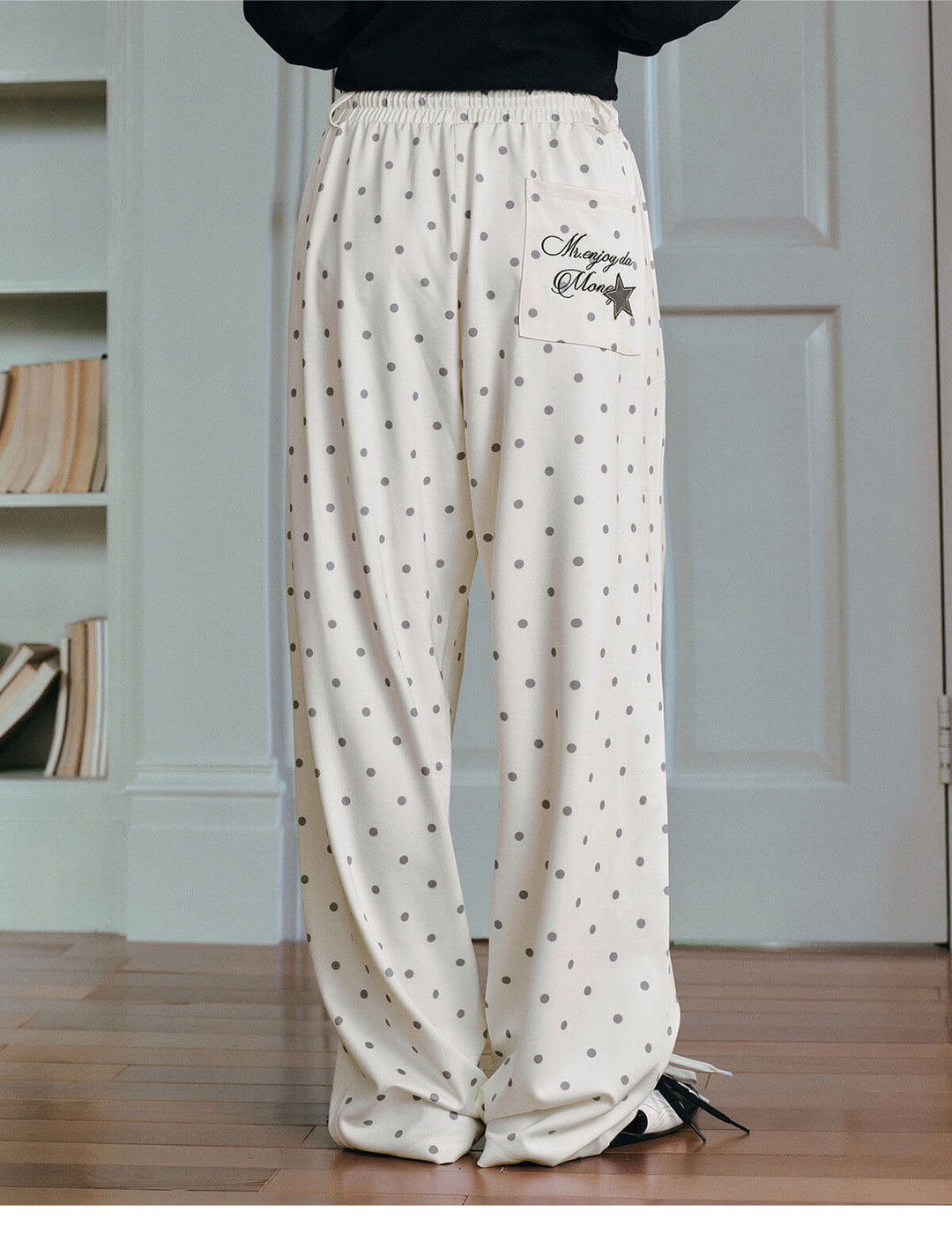 MEDM Polka Dot Print Wide Leg Sweatpants | Face 3 Face