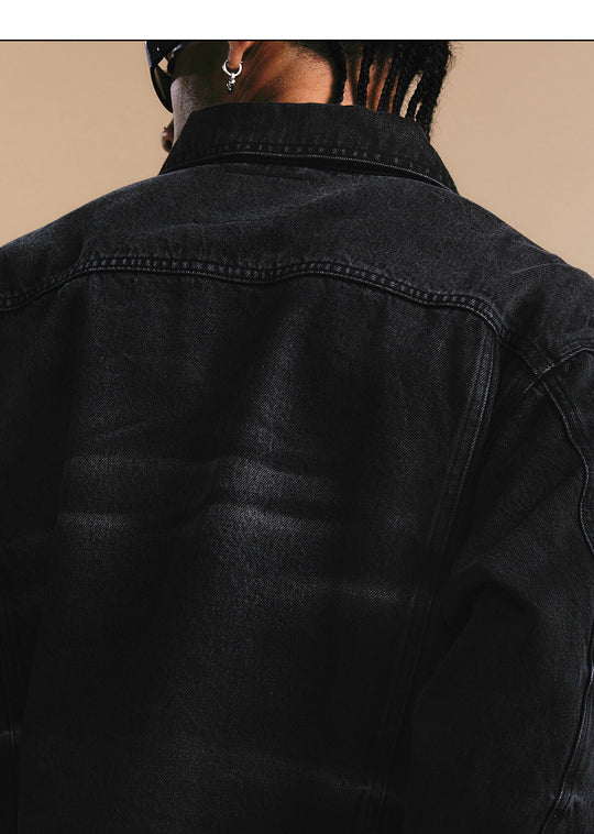 1807 Cat Whiskers Washed Black Denim Jacket | Face 3 Face