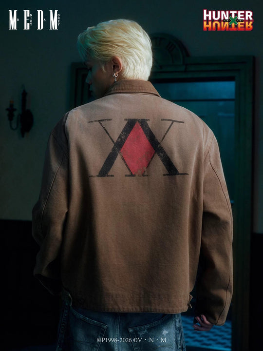 MEDM × HUNTER×HUNTER Logo Embroidered Washed Distressed Detroit Jacket