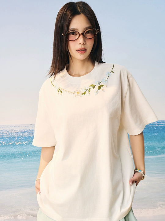 Harsh and Cruel Botanical Pearl Embroidery Tee | Face 3 Face