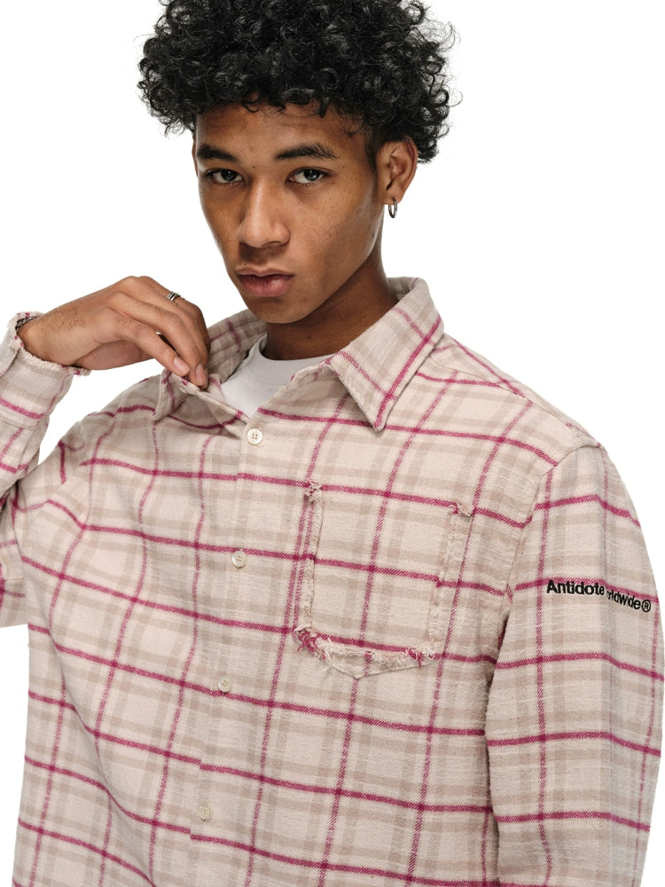 ANTIDOTE Destroyed Plaid Long-Sleeve Shirt | Face 3 Face