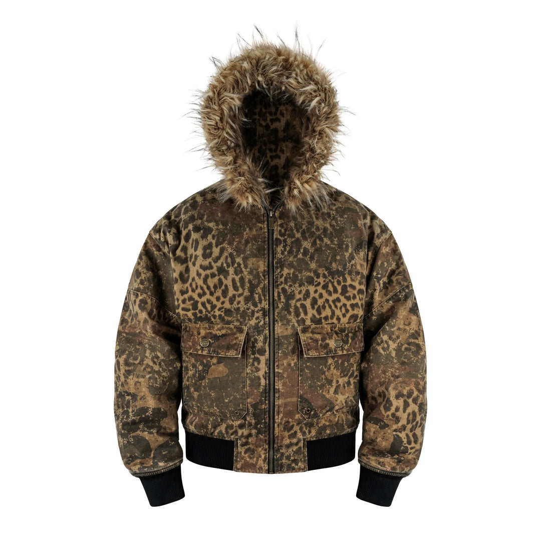 ANTIDOTE Washed Leopard Fur Hooded Work Jacket | Face 3 Face