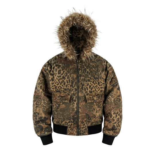 ANTIDOTE Washed Leopard Fur Hooded Work Jacket | Face 3 Face