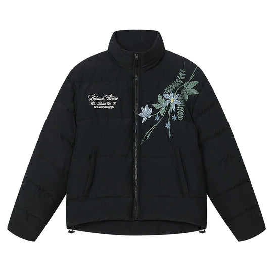 Harsh and Cruel Blue Flower Embroidery Puffer Jacket | Face 3 Face