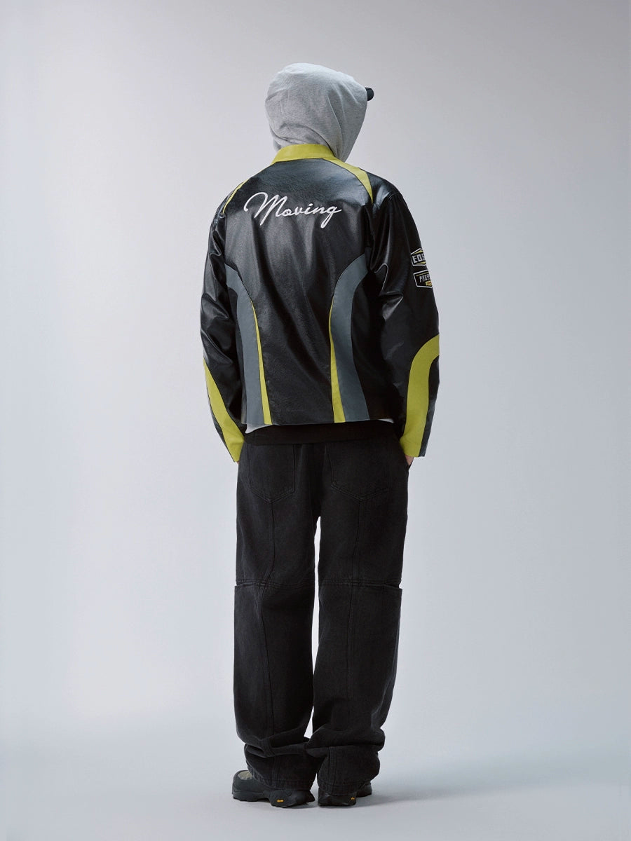 F2CE Color Block PU Leather Racing Jacket | Face 3 Face