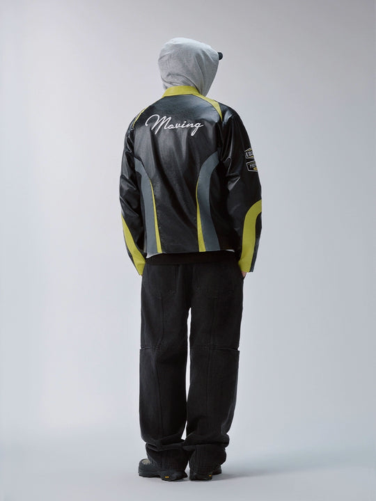 F2CE Color Block PU Leather Racing Jacket | Face 3 Face