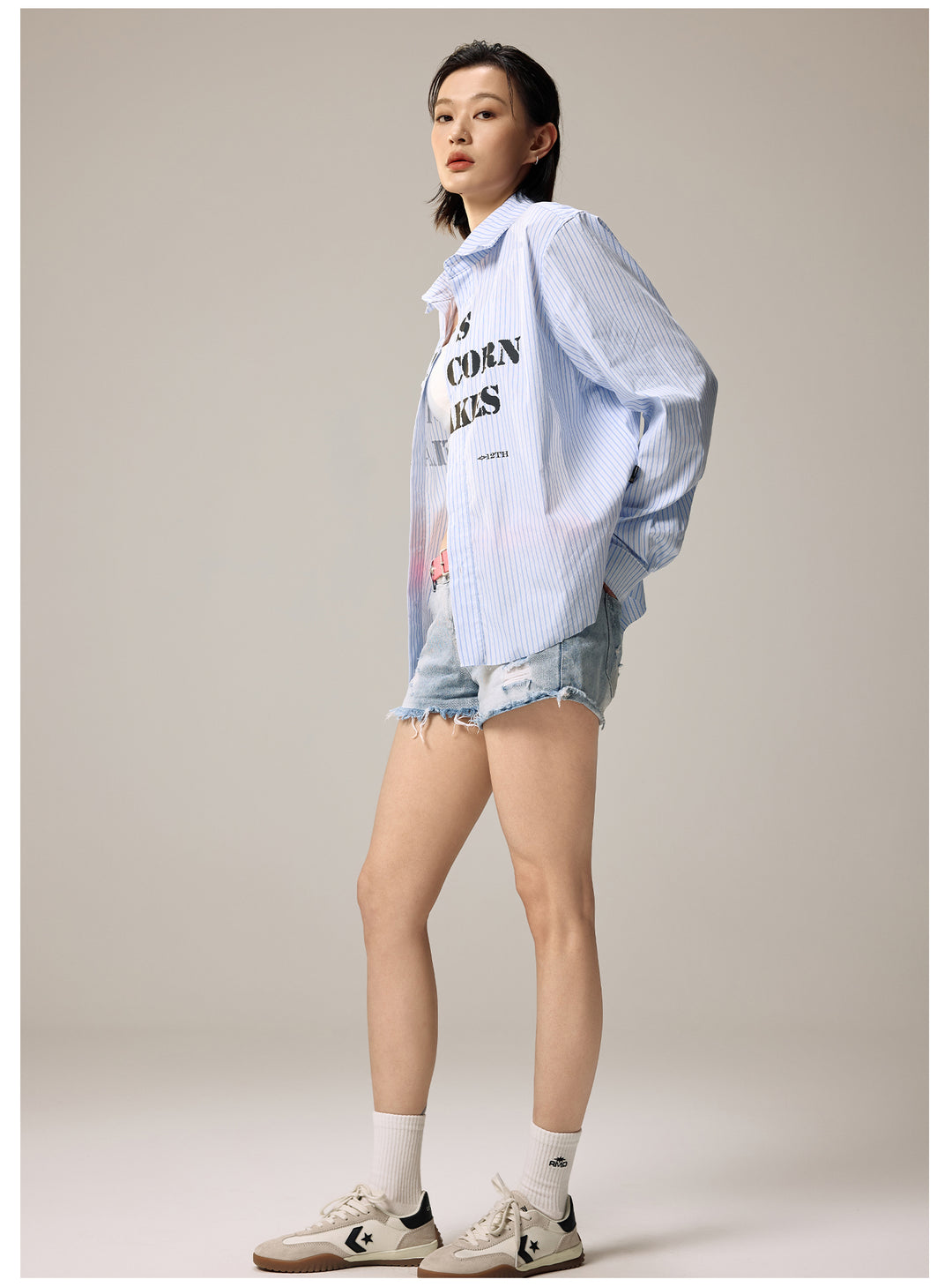 Remedy Letter Print Striped Long Sleeve Shirt | Face 3 Face