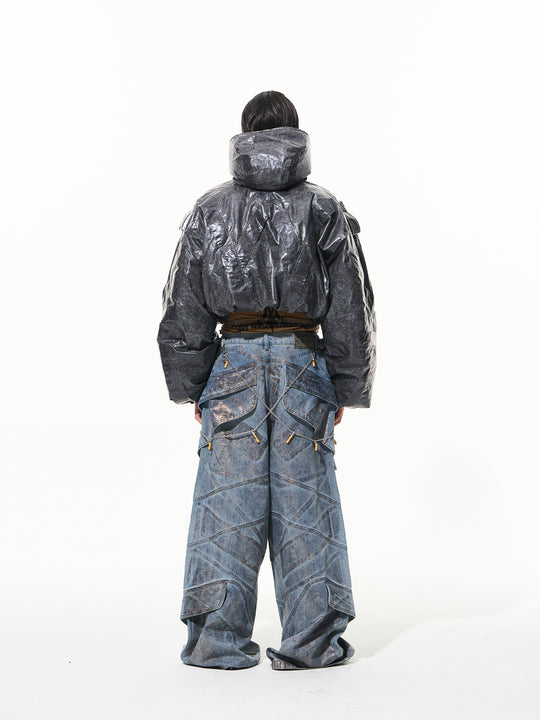 BLIND NO PLAN Wrinkled Hooded Short Bomber Jacket | Face 3 Face