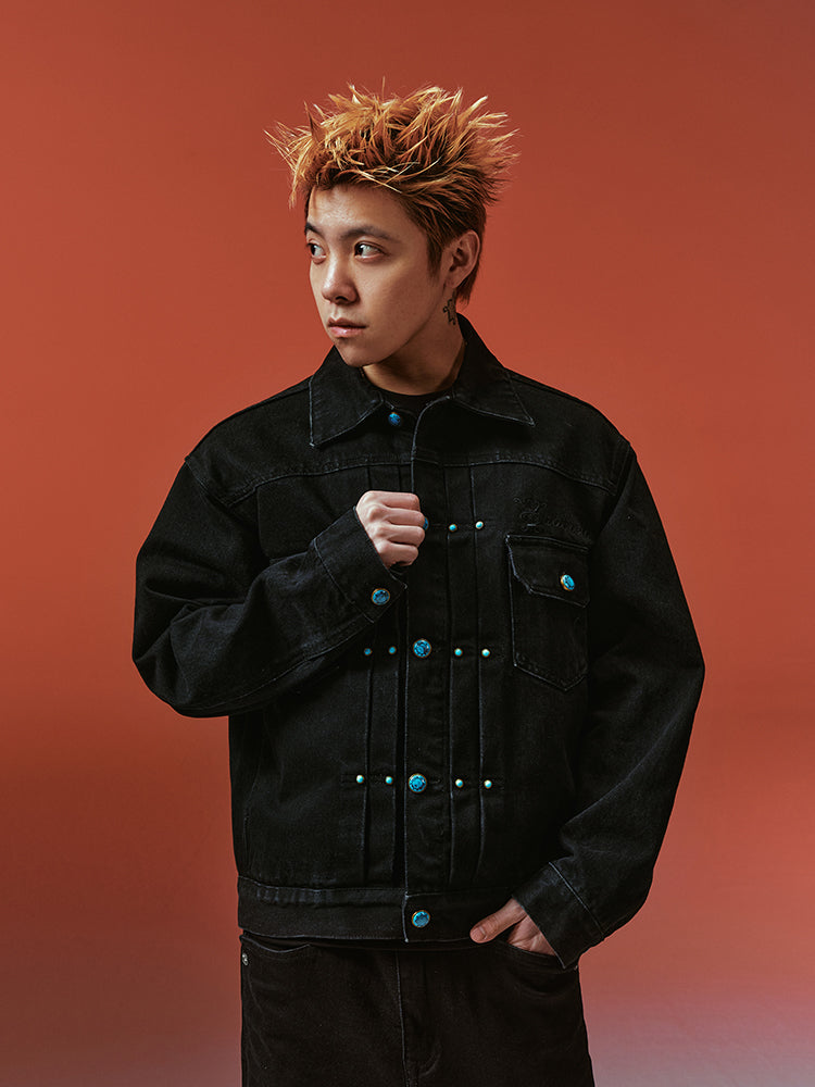 YADcrew Turquoise Pleated Type II Denim Jacket | Face 3 Face