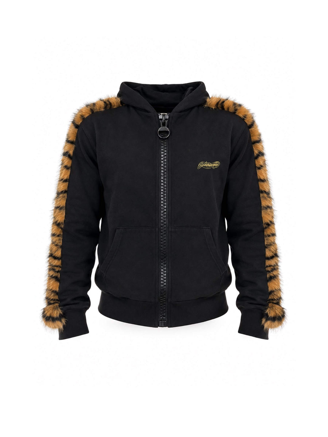 KARMANISTIC Tiger and Leopard Faux Fur Stripe Zip Up Hoodie | Face 3 Face
