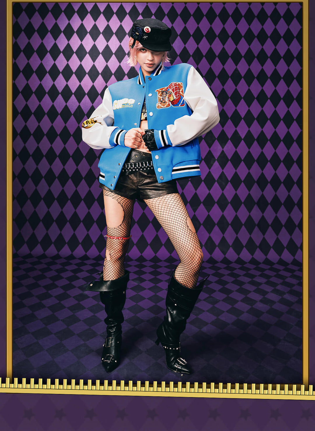 MEDM × JOJO Embroidered Patch Varsity Jacket | Face 3 Face