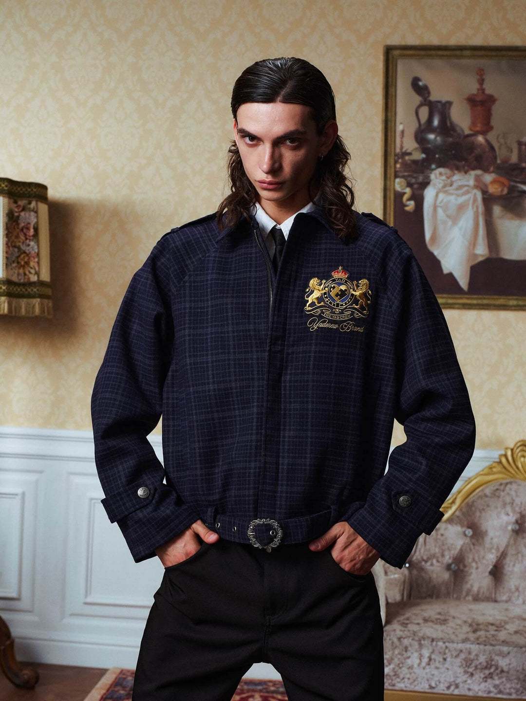 YADcrew Waist Belt Plaid Epaulet Jacket | Face 3 Face