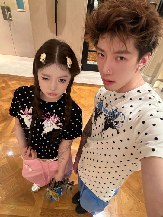KARMANISTIC All Over Dot Chest Pegasus Print Short Sleeve Tee | Face 3 Face