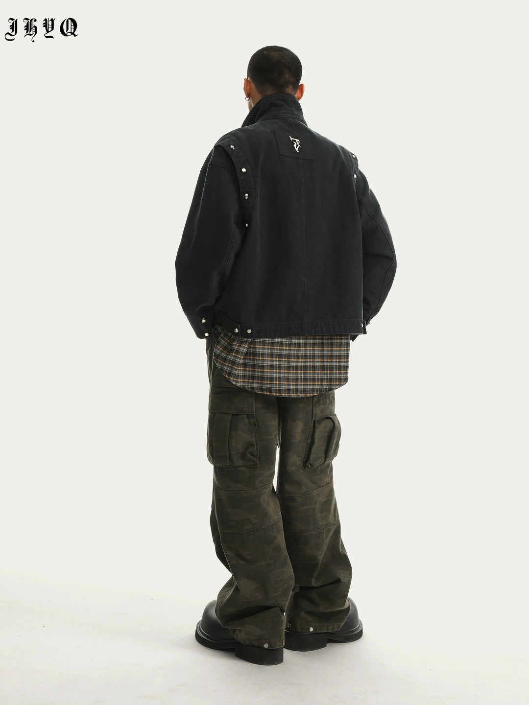 JHYQ Rivets Fake Two Piece Design Logo Jacket