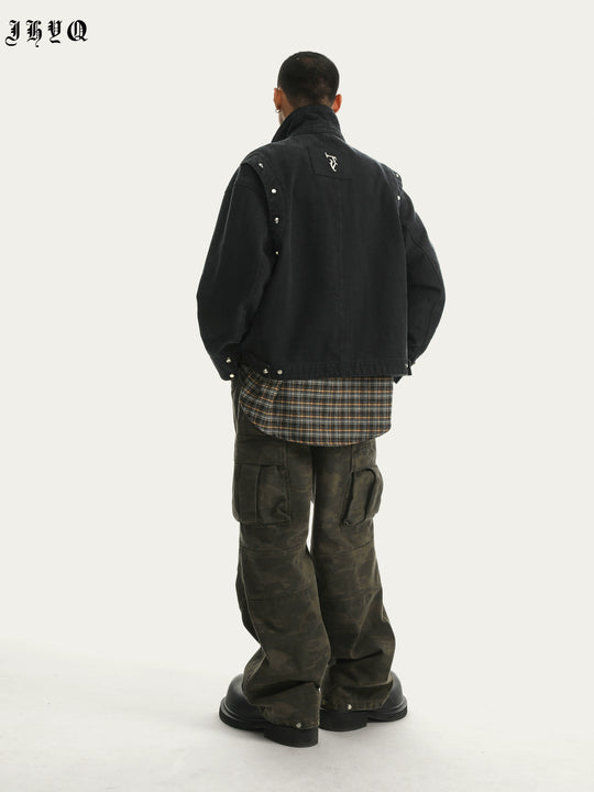 JHYQ Rivets Fake Two Piece Design Logo Jacket