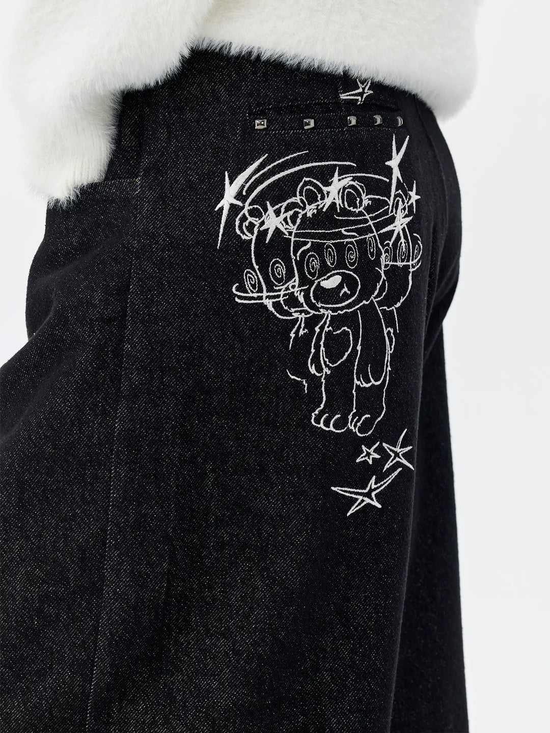 MEDM Stunner Bear Star Embroidered Baggy Jeans | Face 3 Face