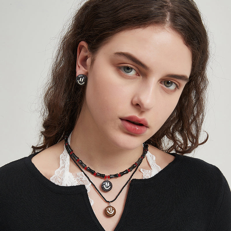 AWE Smiley Face Bamboo Beaded Necklace | Face 3 Face