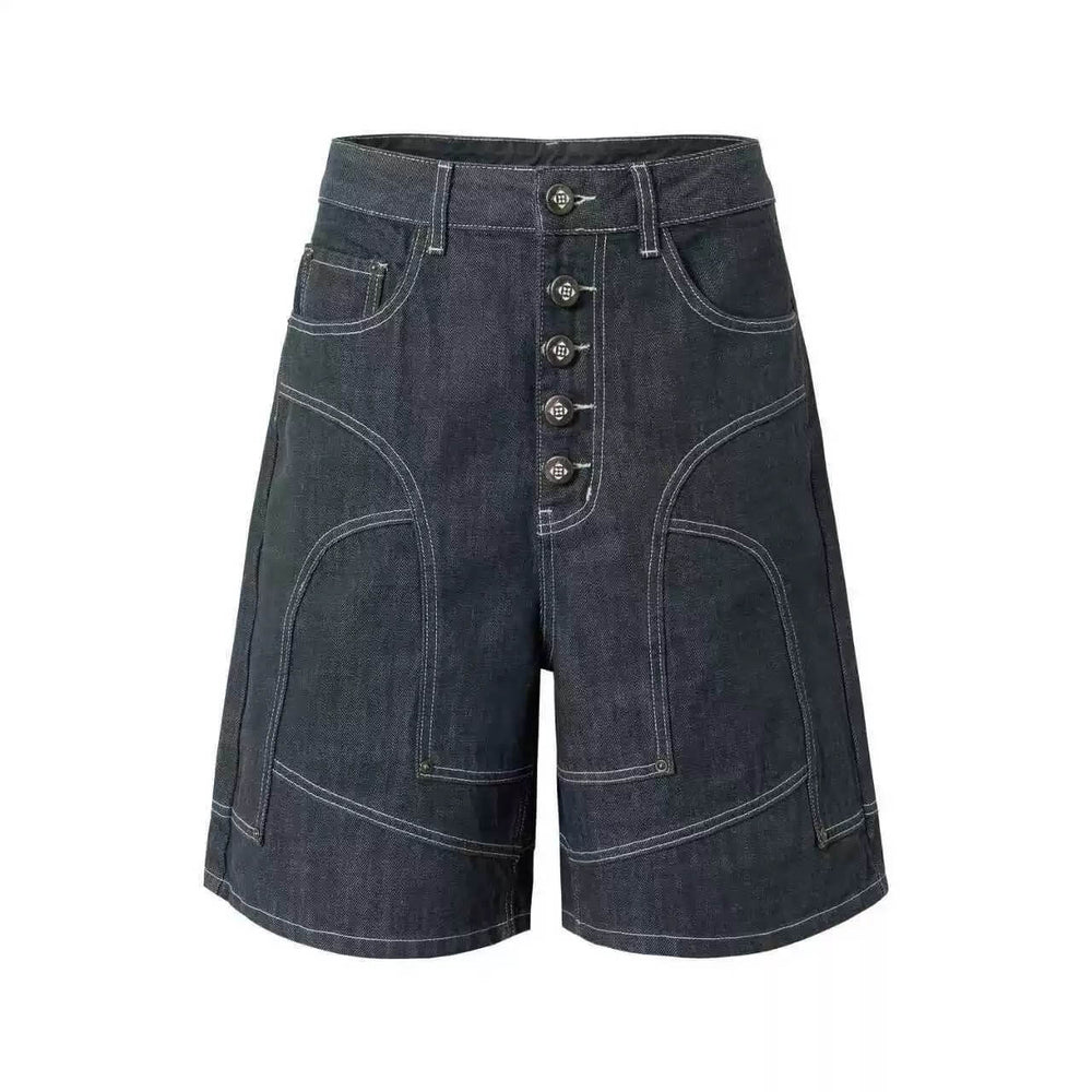YADcrew Cross Motif Button Paneled Denim Shorts | Face 3 Face