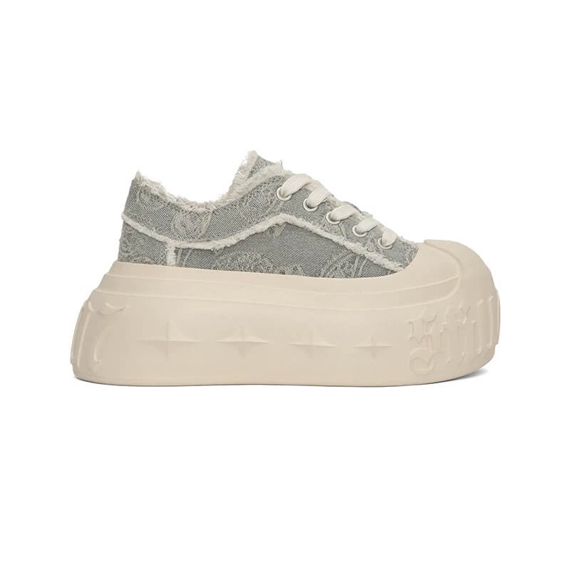 1807 INF-008 Gothic Lace Up Canvas Paisley Chunky Sneakers | Face 3 Face