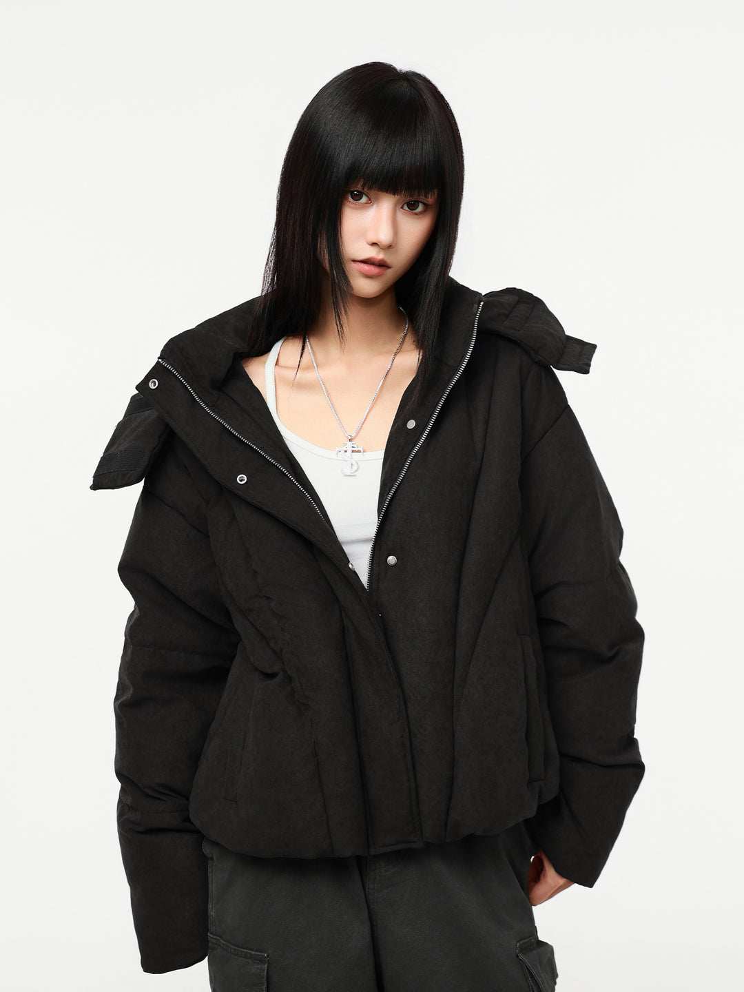 Small Town Kid Velvet Embossed Deconstructed Hooded Down Jacket | Face 3 Face