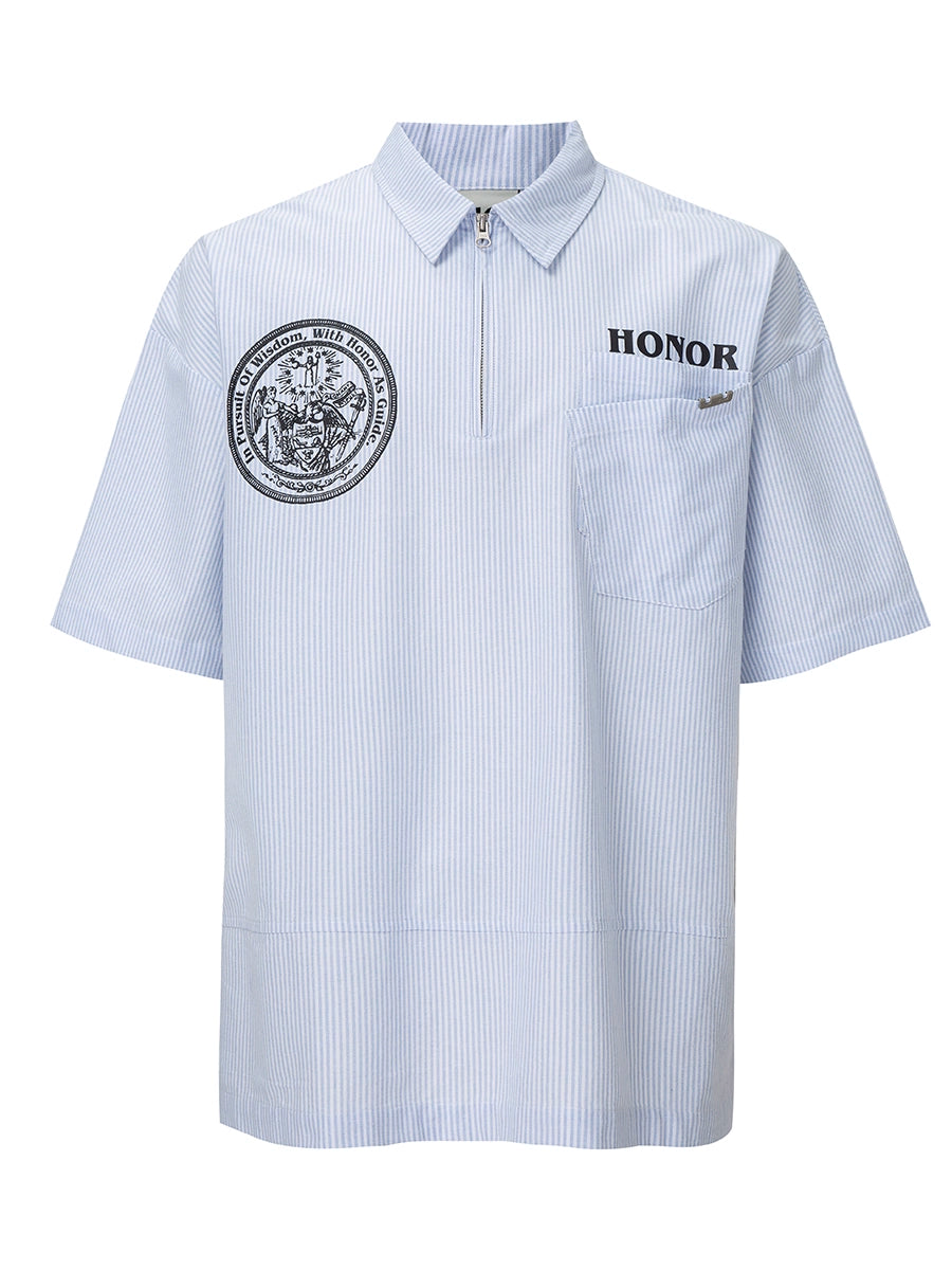 F2CE Printed Striped Short-Sleeve Pullover Shirt | Face 3 Face