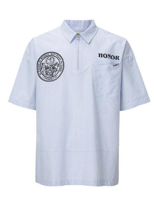 F2CE Printed Striped Short-Sleeve Pullover Shirt | Face 3 Face