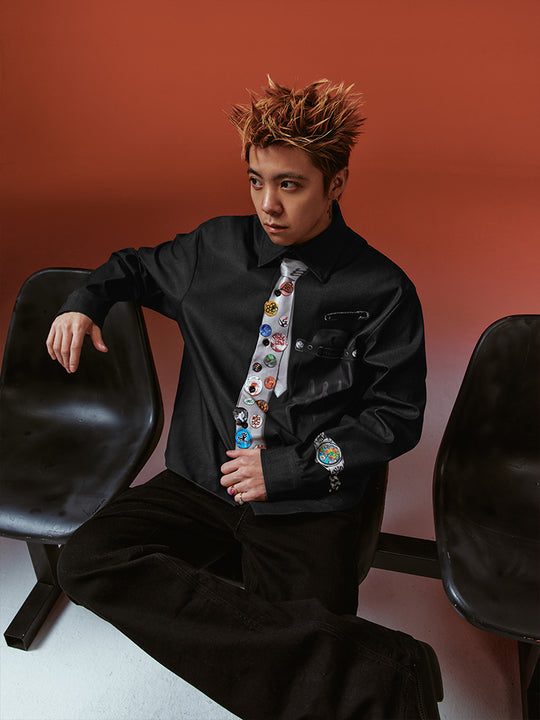 YADcrew 3D-Printed Tie & Badge Long-Sleeve Shirt | Face 3 Face