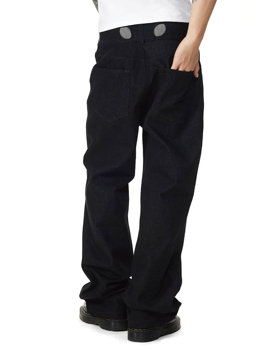 EVILKNIGHT(EK) Perforated Waistband Black Denim Jeans