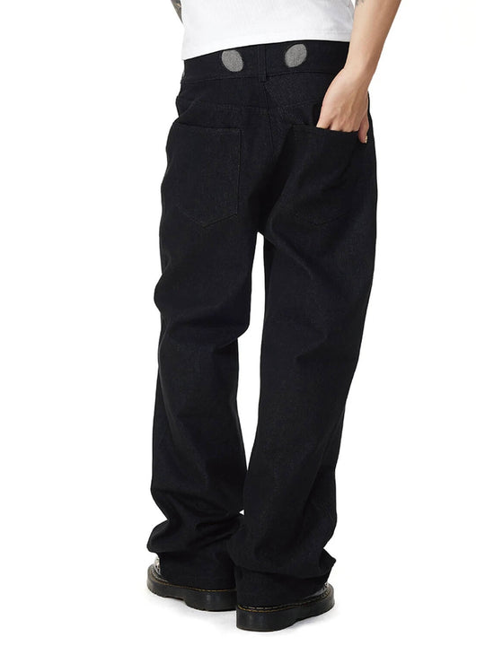 EVILKNIGHT(EK) Perforated Waistband Black Denim Jeans