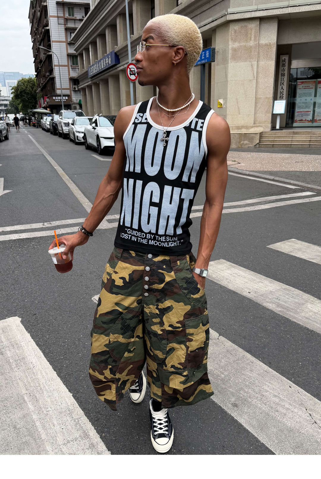 STEEPC Button Fly Camo Baggy Cargo Shorts | Face 3 Face