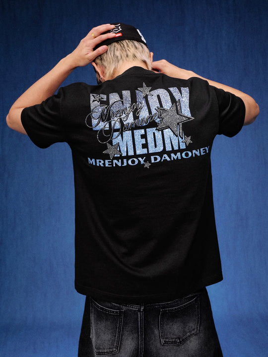 MEDM Rhinestone Star Glitter Logo Short Sleeve Tee | Face 3 Face