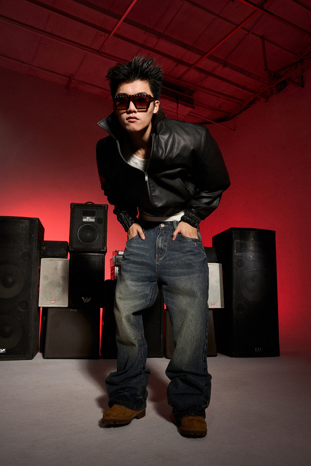 KARMANISTIC Graphic Embroidered Leather Short Bomber Jacket | Face 3 Face