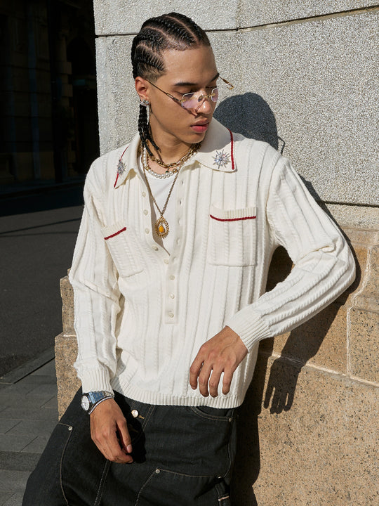 STEEPC Twisted Stripe Polo Knit Sweater | Face 3 Face